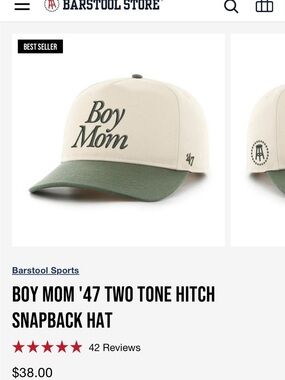 '47 Two-Tone 'Boy Mom' Snapback Hat - Barstool Sports - Cream & Green